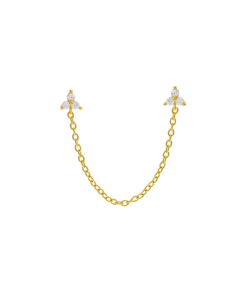 Front of a size One Size Double Trio Cluster Chain Stud Earring Gold One Size Single in Gold by By Adina Eden. | dia_product_style_image_id:292204